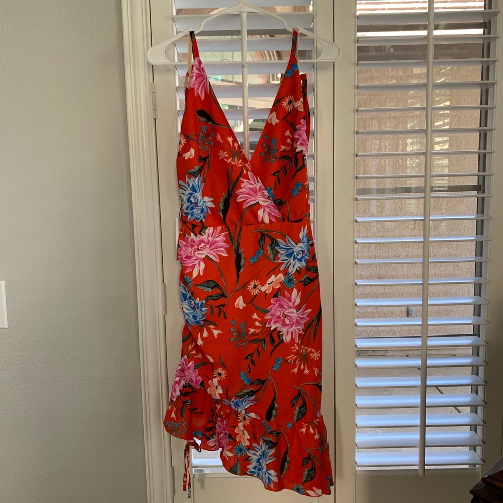 Red Floral Print Asymmetrical Midi Dress